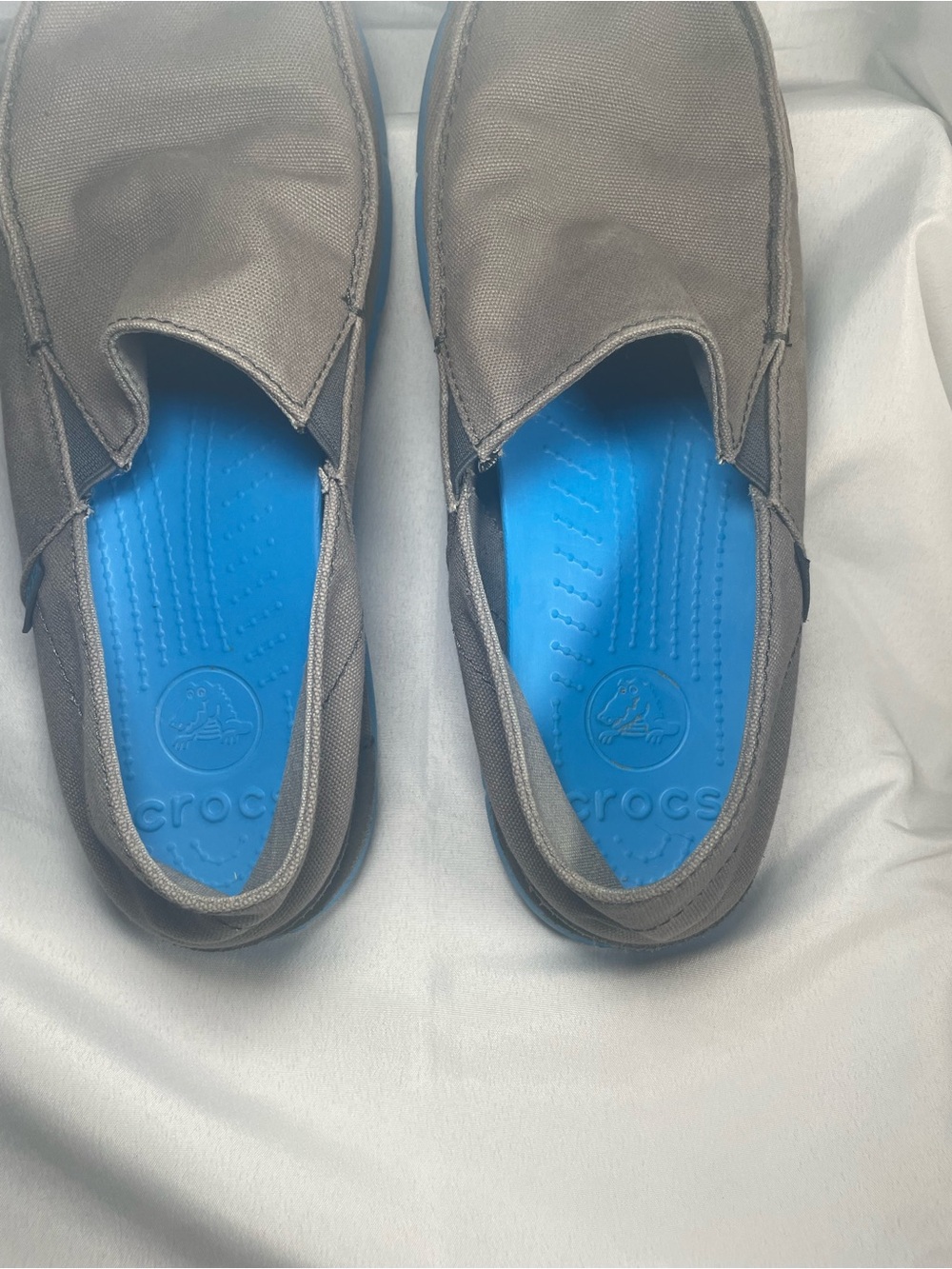 CROCS Men's Gray Slip-On Loafers with Blue Insoles